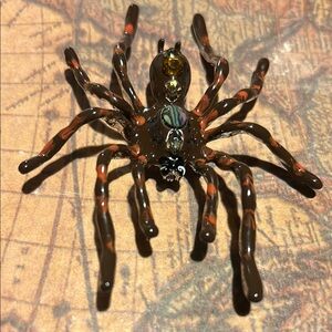 Oversized Brown and Orange Enamel Spider Brooch